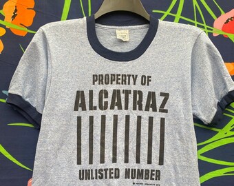 Vintage single stitch T-shirt, ringer T-shirt from San Francisco, Alcatraz tourist T-shirt 1970s 70s