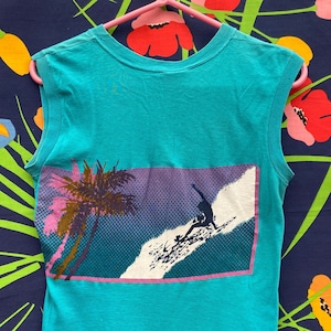 Vintage single-stitch cut off t-shirt from Hawaii w/ surfer on beach