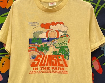 vintage single stitch t-shirt w sunset graphic beach scene