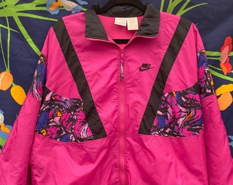 Vintage 80s or 90s Nike Windbreaker w/ geometric abstract pattern w/ 80s look