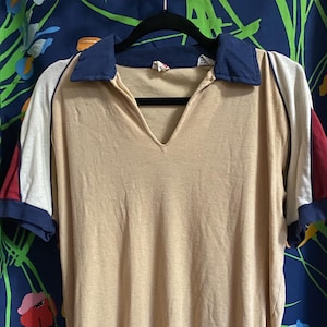 vintage flared color 1970s polo shirt terry cloth shirt