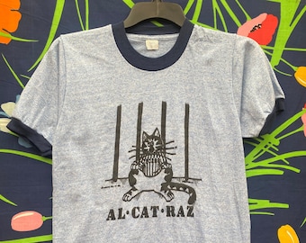 vintage, single stitch T-shirt from San Francisco, California, Alcatraz prison, tourist T-shirt, ringer T-shirt, threadbare, screen stars