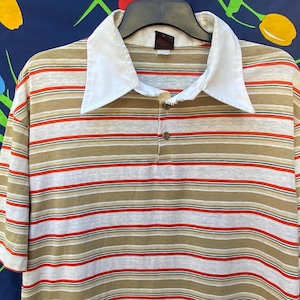 Vintage 70s polo shirt, flarred collar shirt, 70s stripped polo shirt, vintage golf shirt