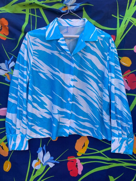 vintage 70s abstract pattern button up shirt, lon… - image 1