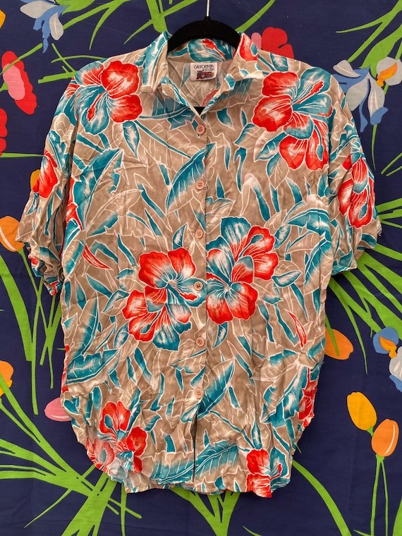 Blusa hawaiana vintage de los anos 90 con estampado de flores hawaianas Etsy Mexico