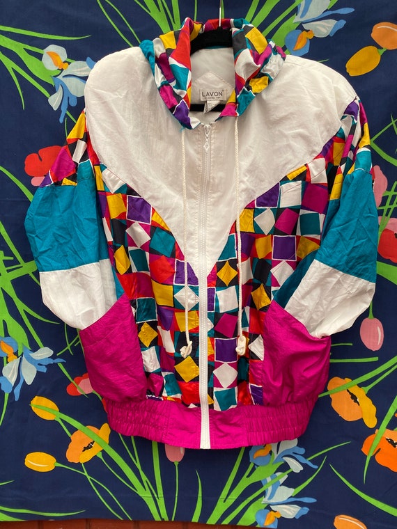 Vintage 80s Colorful Windbreaker w/ Crazy Cool Pa… - image 5
