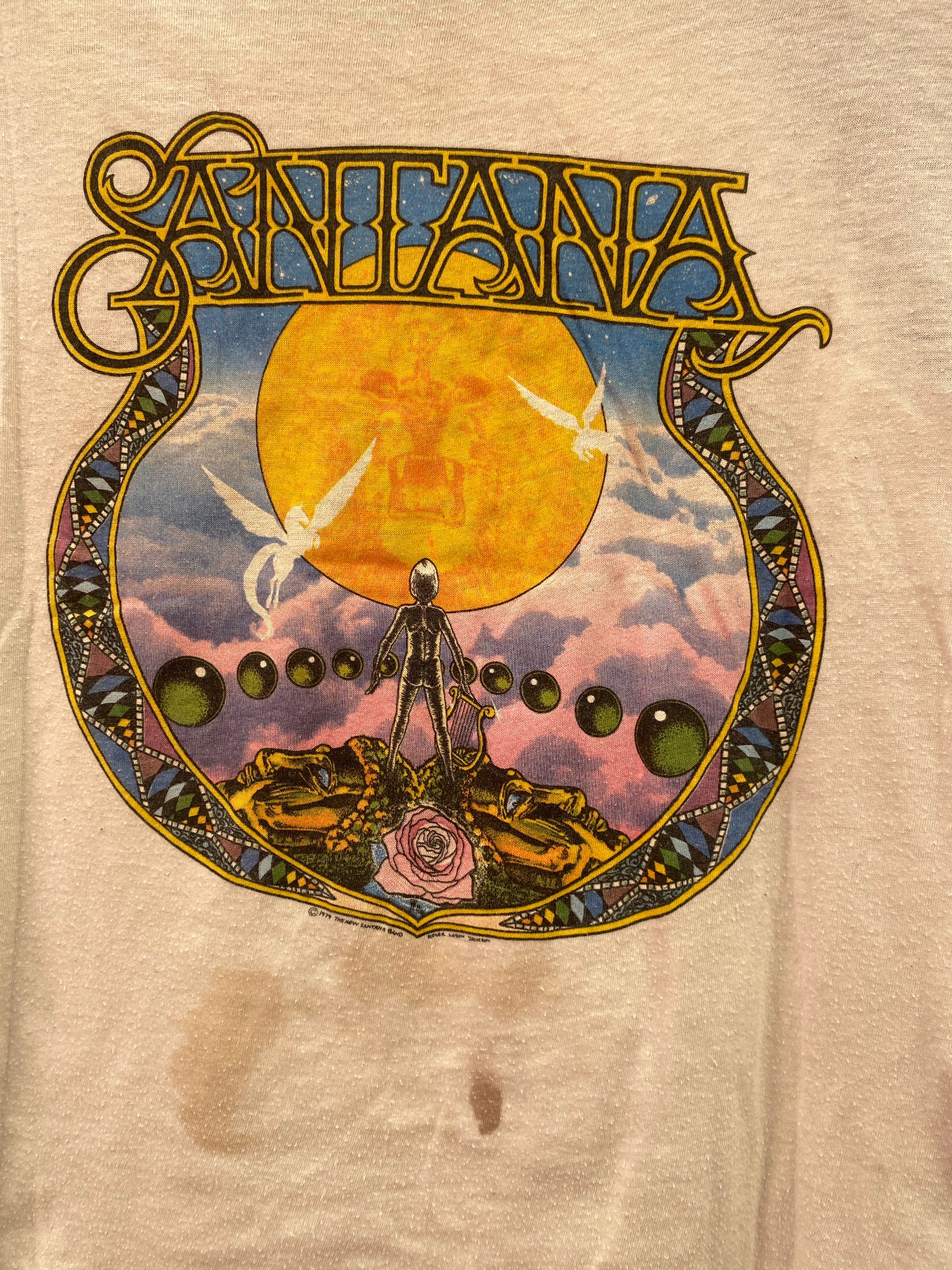 Vintage 70s 80s Santana Band T-shirt With Double Sided Psychedelic