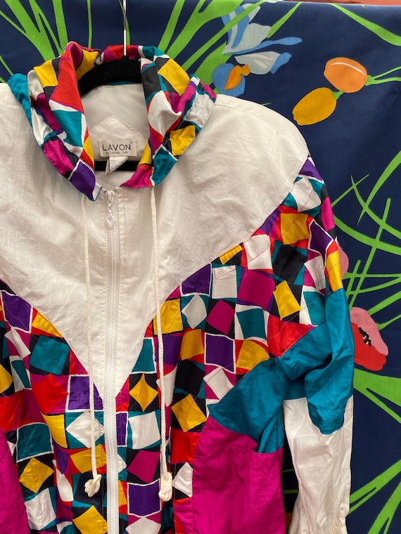 Vintage 80s Colorful Windbreaker w/ Crazy Cool Pa… - image 3