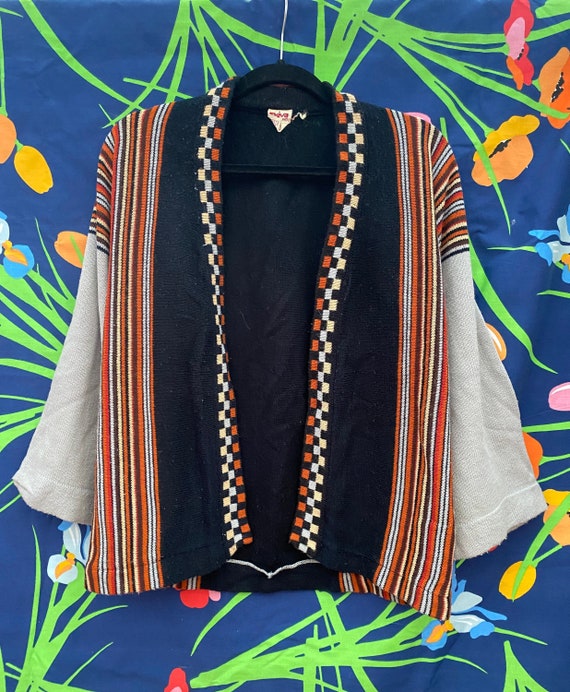 Vintage 80s or 70s cardigan sweater w/ striped pa… - image 1