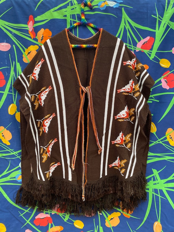Vintage western woven poncho vest w/ tassels and b