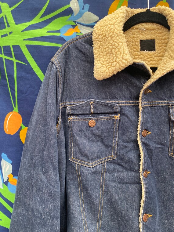 Vintage 70s 80s Denim jean jacket w/ sherpa lined… - image 3