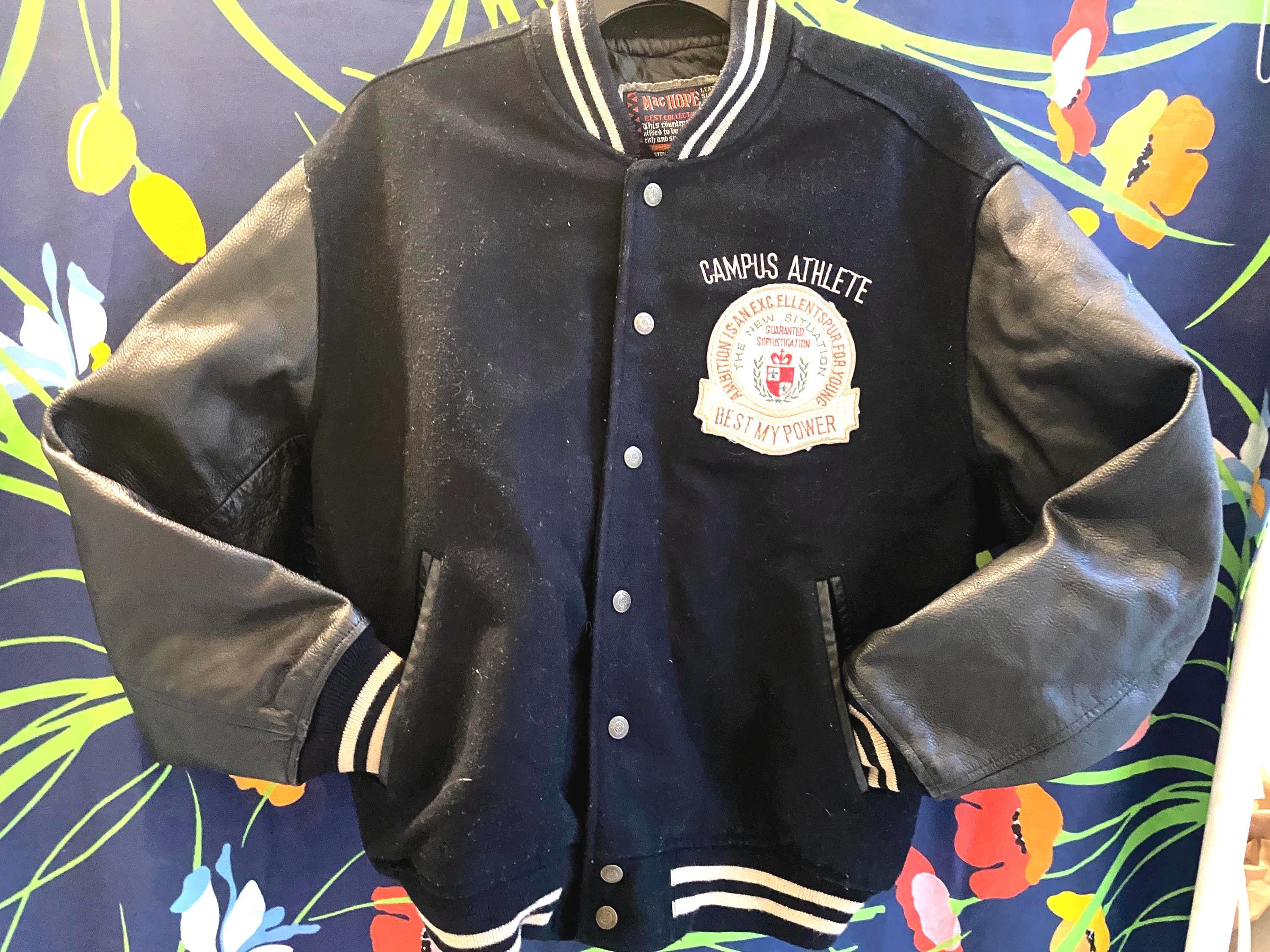 【りい】Time is on LEATHER VARSITY JACKET Whitesville Varsity Jacket Men's Letterman Jacket Melton x