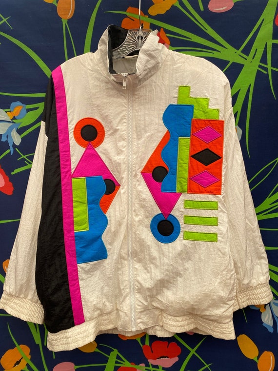 vintage 80s jacket w colorful mod graphic pattern