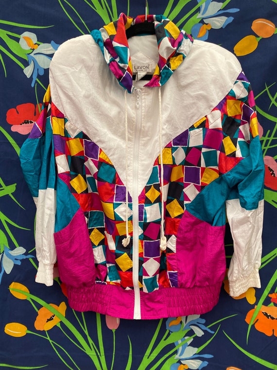 Vintage 80s Colorful Windbreaker w/ Crazy Cool Pa… - image 1