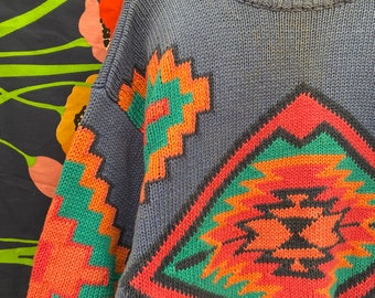 Vintage Navajo Sweater From 90s W/ Awesome Sewn Geometric Patterns