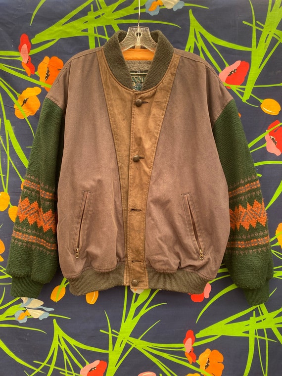 vintage 90s suede jacket w/ cotton sweater materia