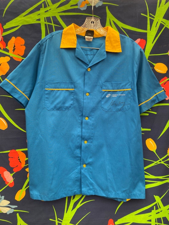 vintage bowling shirt pinstripes camp collar shirt