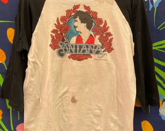 Vintage 70s 80s Santana Band T-shirt With Double Sided Psychedelic