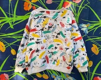 ヴィンテージ80年代セーター。楽しい柄のクルーネック。ヴィンテージクルーネック