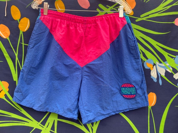 Vintage board shorts neon 1980s 80s bathing suit … - image 1