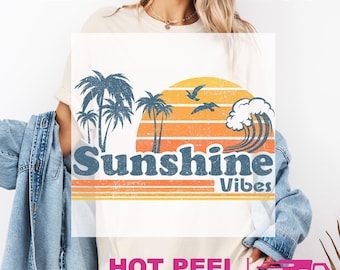 Sunshine Vibes Ready to Press Transfer, Retro Sunrise DTF Heat Press Transfers, Direct to Film Prints