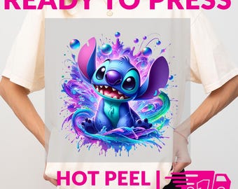 Happy Stitch DTF Transfer | Bright Splash Cartoon DTF Design | Ready To Press Hot Peel Iron On Heat Transfer For Shirts