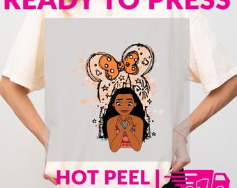 Moana Princess DTF Transfer | Hot Peel Heat Press Ready | Cute Disney Moana Tropical Bow Design