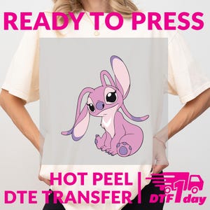Angel Pink Alien DTF Transfer, Cute Space Cartoon Heat Press, Hot Peel, Ready to Press, Direct to Film Kawaii Pastel Print