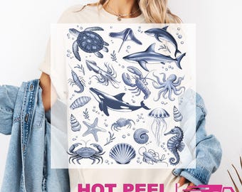 Sea Animals Gildan Softstyle Game Day Ready to Press DTF Transfer: DIY Heat Press