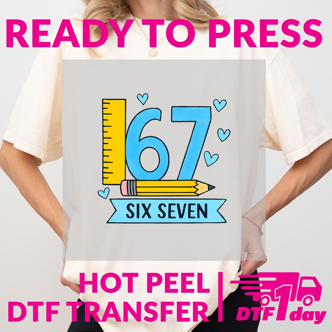 67 Ruler Pencil Heart DTF Transfer | Blue Yellow School Shirt Print ...