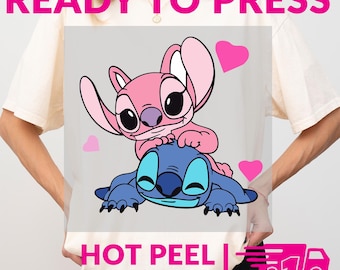 Angel And Stitch Love DTF Transfer | Ready To Press Cute Disney Couple Print | Romantic Cartoon Hot Peel Iron On Design