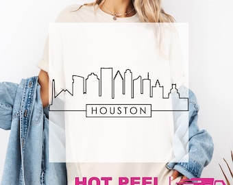 Houston Skyline DTF Transfers, Colorful City Pride Heat Press Transfers, Houston City Texas Skyline, Houston Panorama