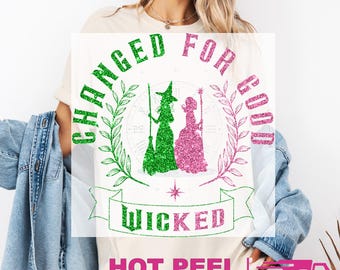 Wicked Change For Good DTF Transfers, Defy Gravity Broomstick Magic Wand Heat Press Transfer, Wizard Movie Fan, Wicked Faux Glitter