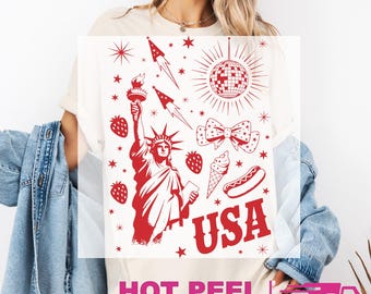 Retro 4th July Statue of Liberty Gildan Softstyle : Game Day Ready to Press DTF