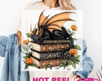 Bookworm Dragon DTF Transfers, Fantasy Reader Tee, Book Lover Heat Press Transfer, Dragon Book Tee, Reading Club, Literary Gift, Bookish