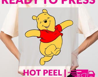Happy Pooh Bear Dancing DTF Transfer | Ready To Press Disney Hot Peel Iron On | Cute Winnie The Pooh Shirt Heat Press Design