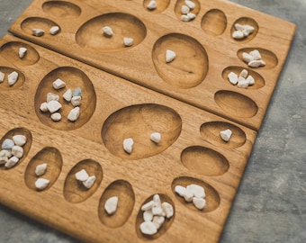 Mancala 4 players / teak wood hand carved game / Bali / DEK boardgames