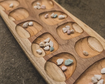 Mancala Large 80 cm / Teak Holz Hand geschnitztes Spiel / Bali / DEK Brettspiele