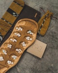 MANCALA 2.0 / teak wood hand carved game / product logo
