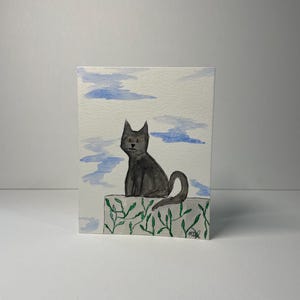 Hand Painted Original Watercolor Halloween Black Cat Greeting or ...