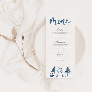 Blaues Hochzeitsmenü / Menüvorlage / Menüvorlage für Hochzeiten / Menükarten / Hochzeitsmenü / Hochzeitsmenü / Menüvorlage / Menükarte