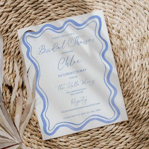 Bridal Shower Invitation Template French Blue Watercolor Wavy Coastal Scalloped Border Wedding Shower Hen Party Printable Invite 07