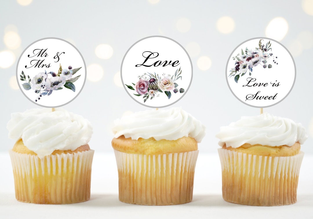Wedding Cupcake Topper // Instant Download // Floral Wedding Cupcake ...