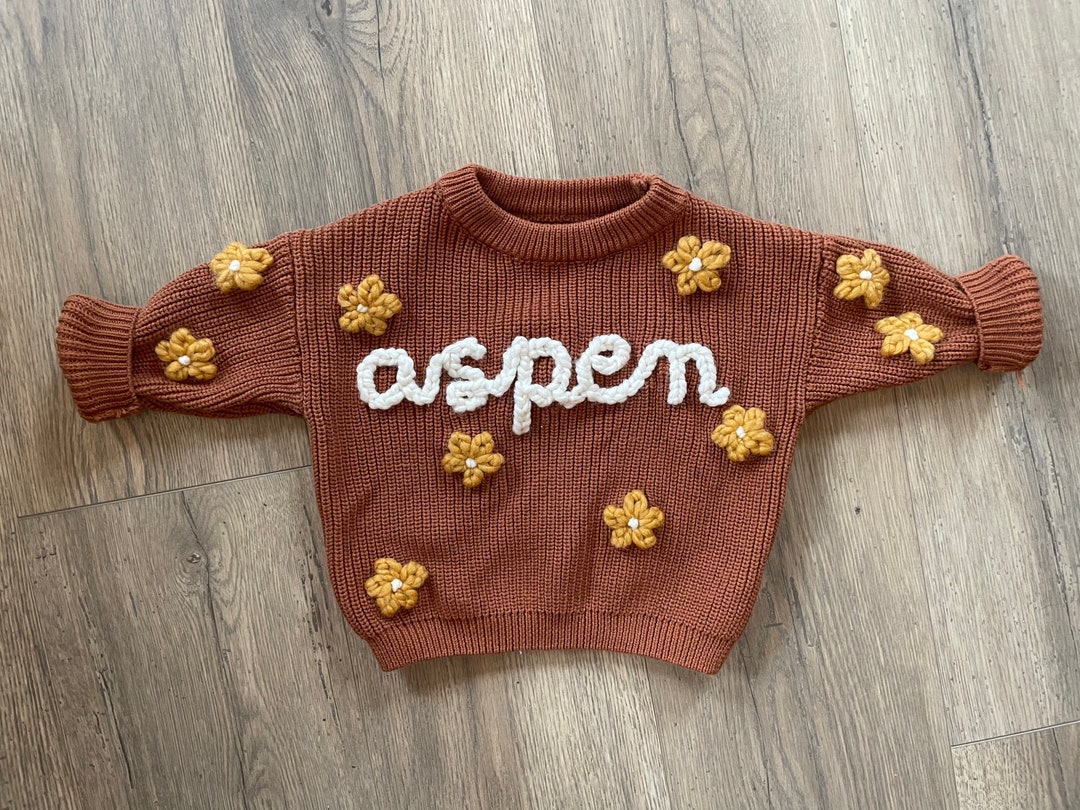 Custom FLOWER Baby and Toddler Name Sweater Personalized Hand Embroidered Knit  Sweater Baby Gift Christmas Gift - Etsy