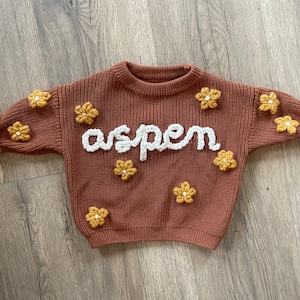 Custom FLOWER Baby and Toddler Name Sweater | Personalized Hand Embroidered Knit Sweater | Baby Gift | Christmas Gift