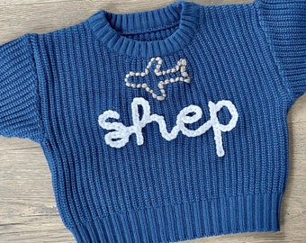 Maglione per bambino aeroplano ricamato a mano personalizzato - Abbigliamento per bambini a tema aviazione