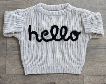 Custom Hello Hi Newborn Preemie NICU Baby Sweater | Hand Embroidered Knit Sweater | Baby Gift