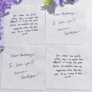 Servilletas personalizadas con notas manuscritas, notas de amor personalizadas, servilletas para cóctel de boda, servilletas con notas de amor personalizadas, servilletas con mensaje personalizado