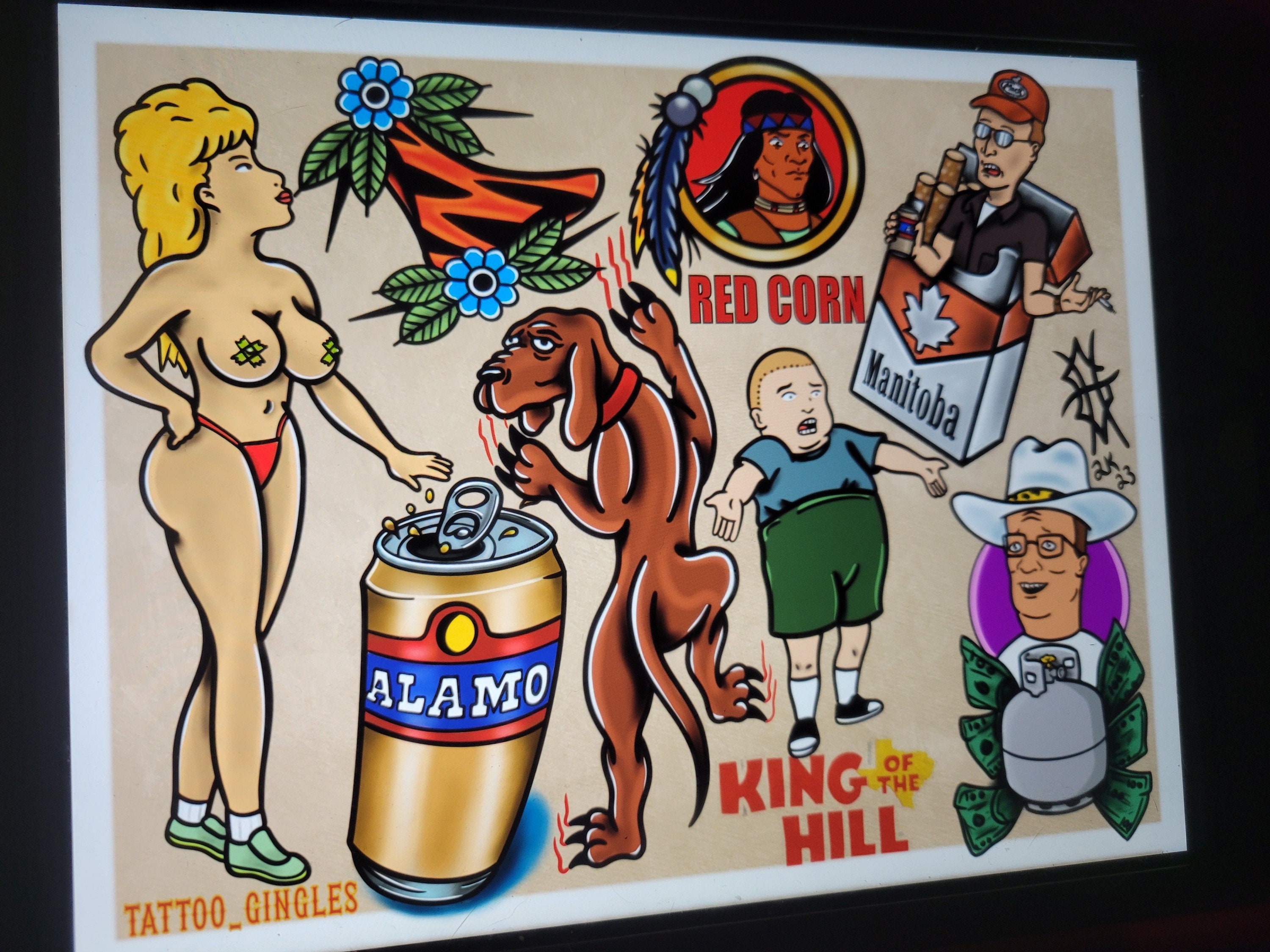 King of the Hill Tattoo flash print