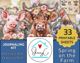 Spring Farmhouse Journaling - Printable Pages & Ephemera -Junk Journal Kit Vintage Digital Instant Download Farm theme Scrapbooking Supplies